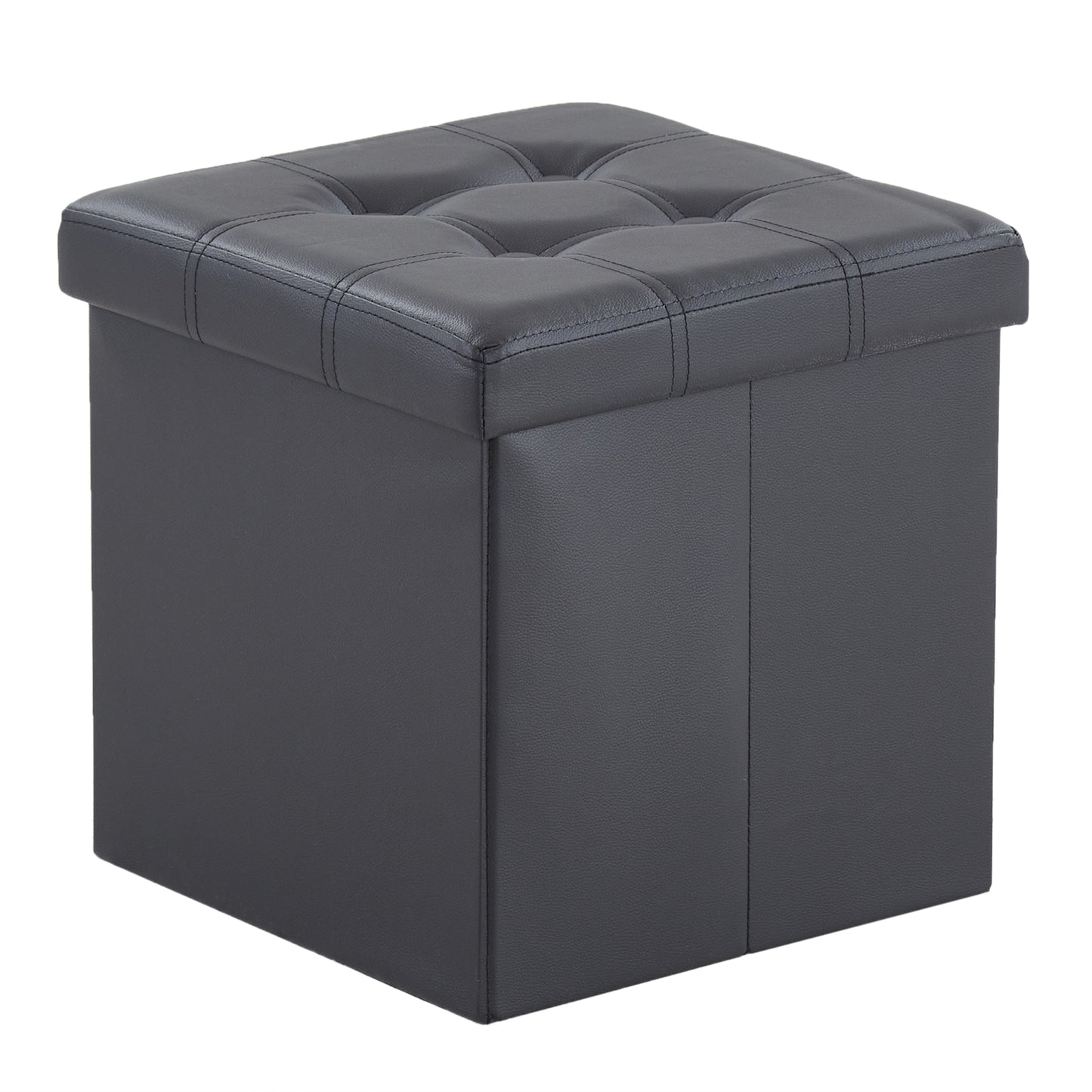 Footstool Storage Foldable PVC MDF Black 38 x 38 x 38 cm