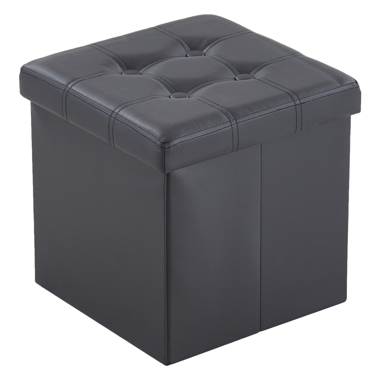 Footstool Storage Foldable PVC MDF Black 38 x 38 x 38 cm