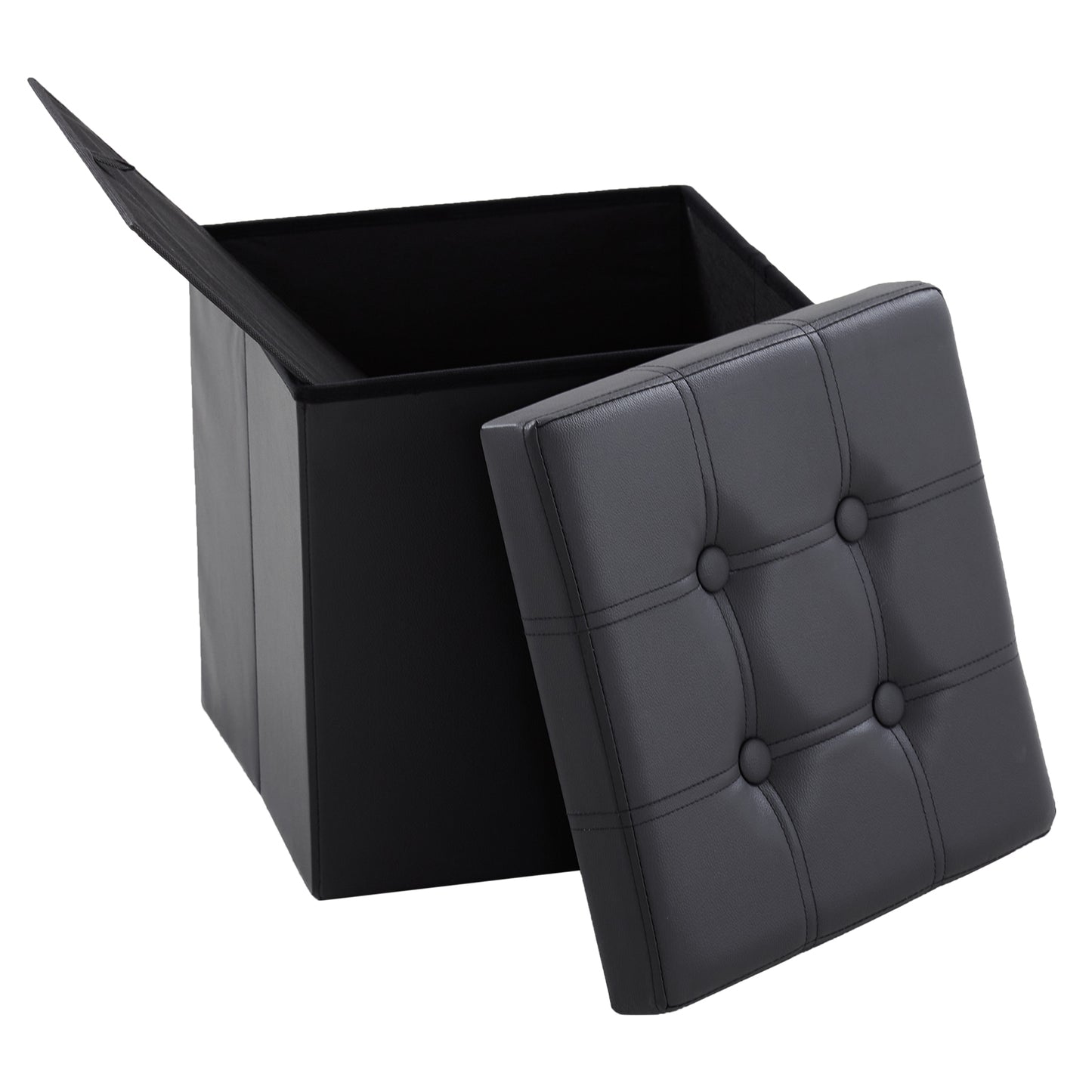 Footstool Storage Foldable PVC MDF Black 38 x 38 x 38 cm