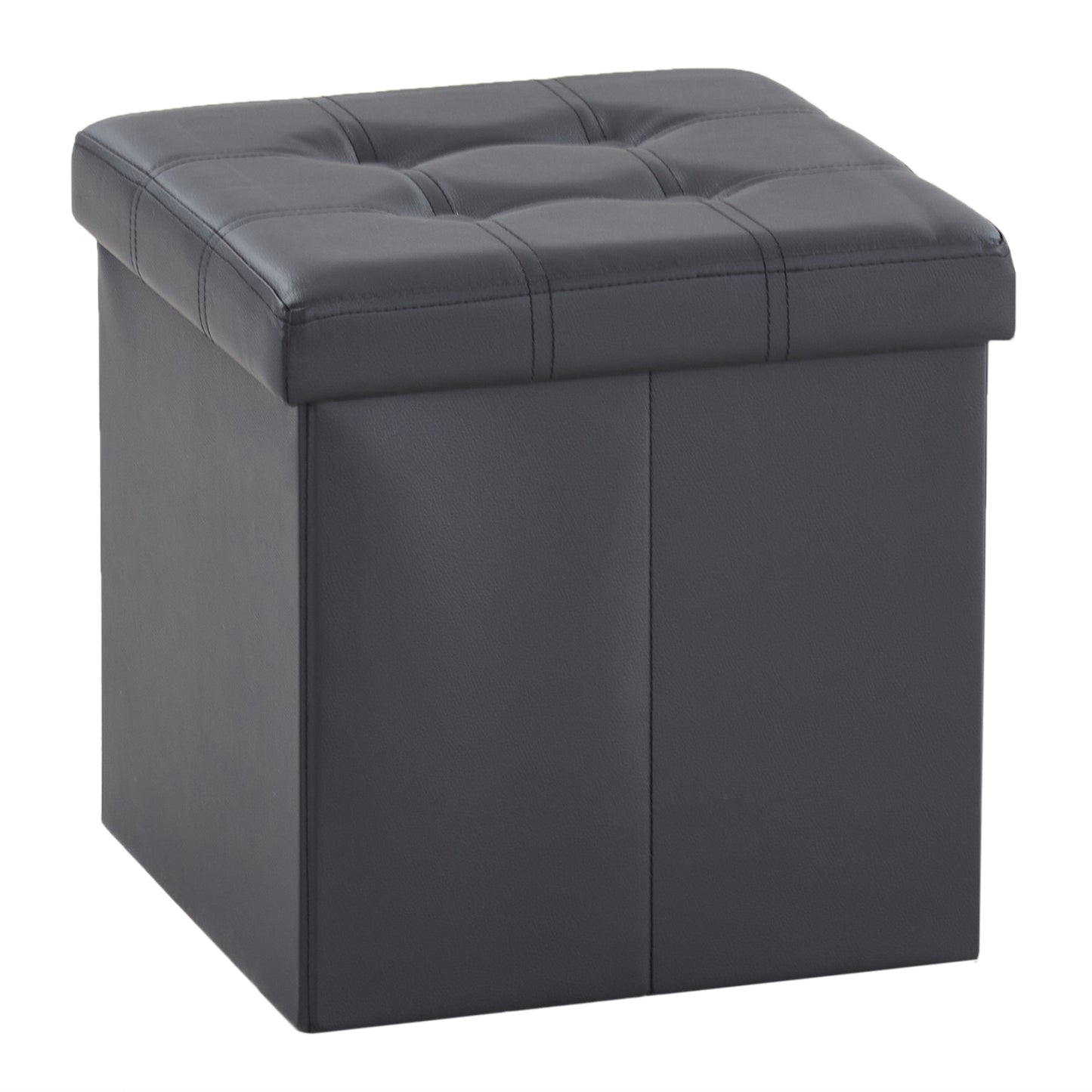 Footstool Storage Foldable PVC MDF Black 38 x 38 x 38 cm