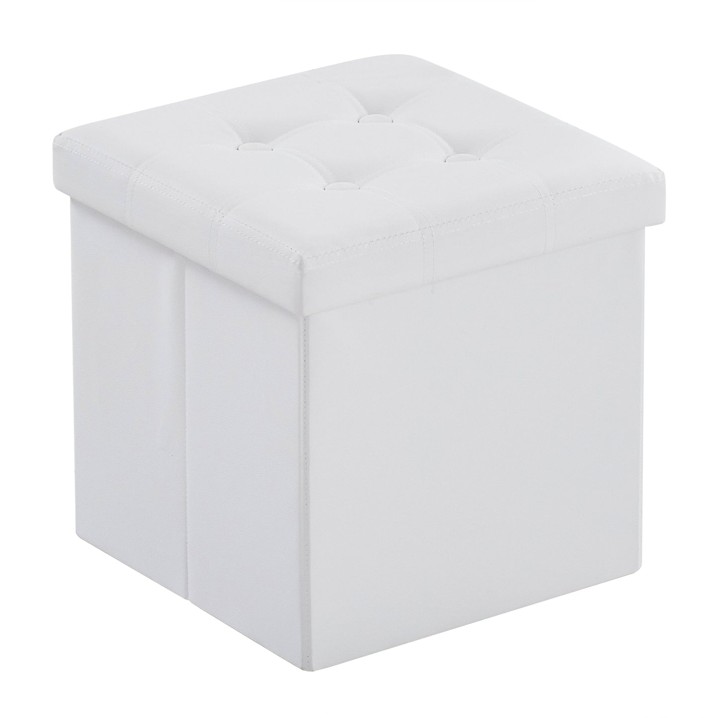 Footstool White Foldable Storage PVC MDF 38x38x38cm