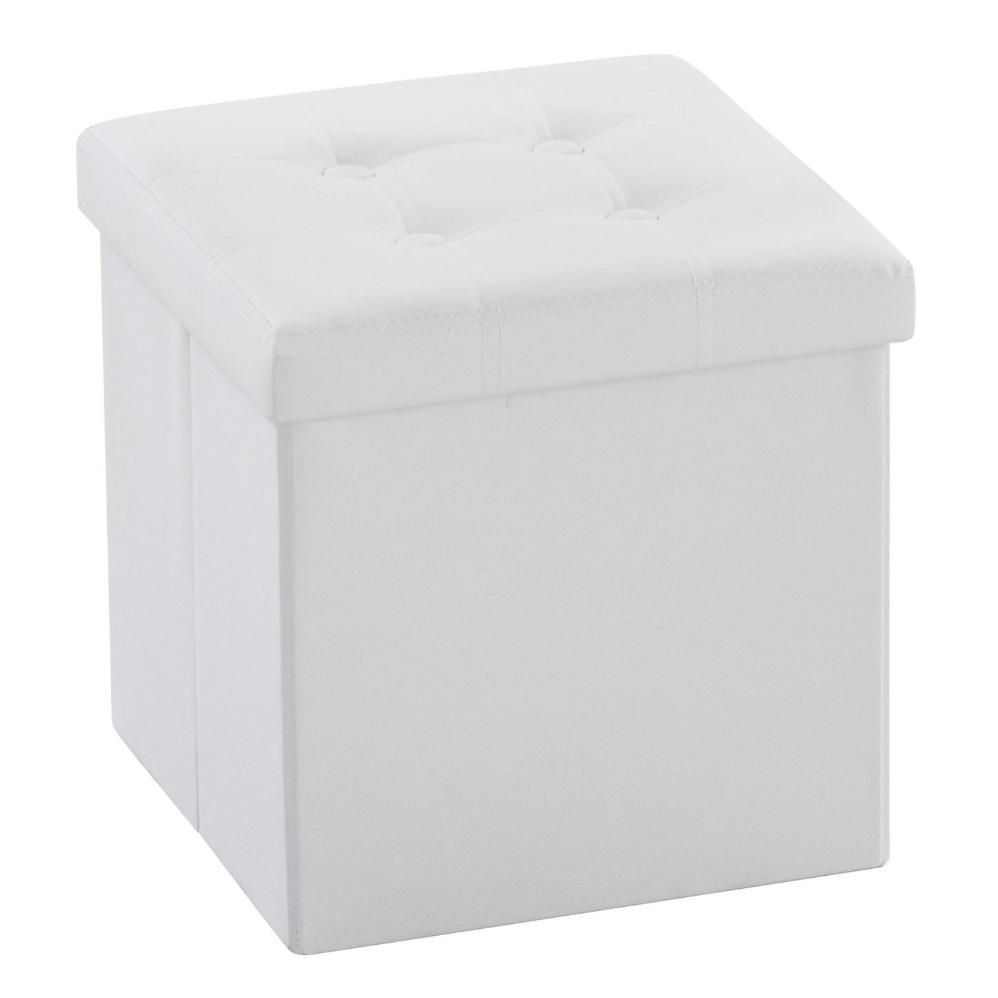 Footstool White Foldable Storage PVC MDF 38x38x38cm