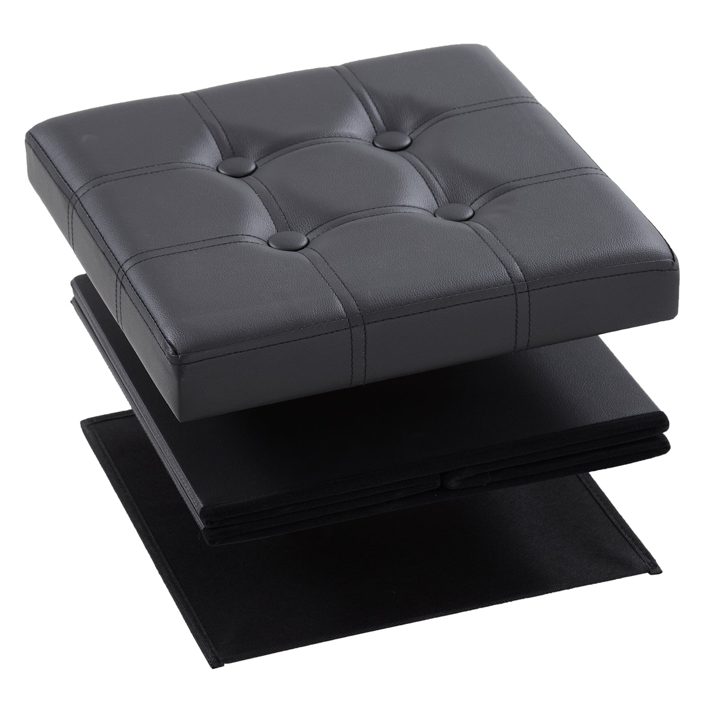 Footstool Storage Foldable PVC MDF Black 38 x 38 x 38 cm