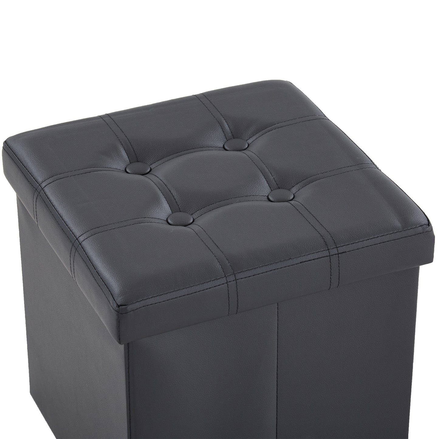 Footstool Storage Foldable PVC MDF Black 38 x 38 x 38 cm