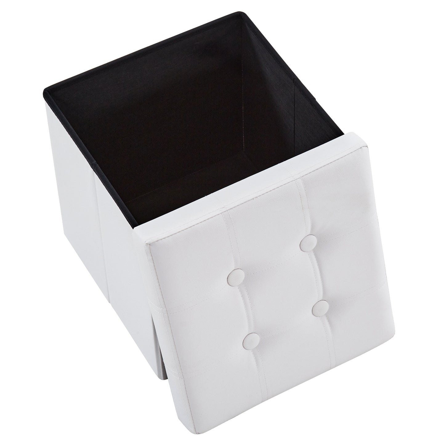 Footstool White Foldable Storage PVC MDF 38x38x38cm