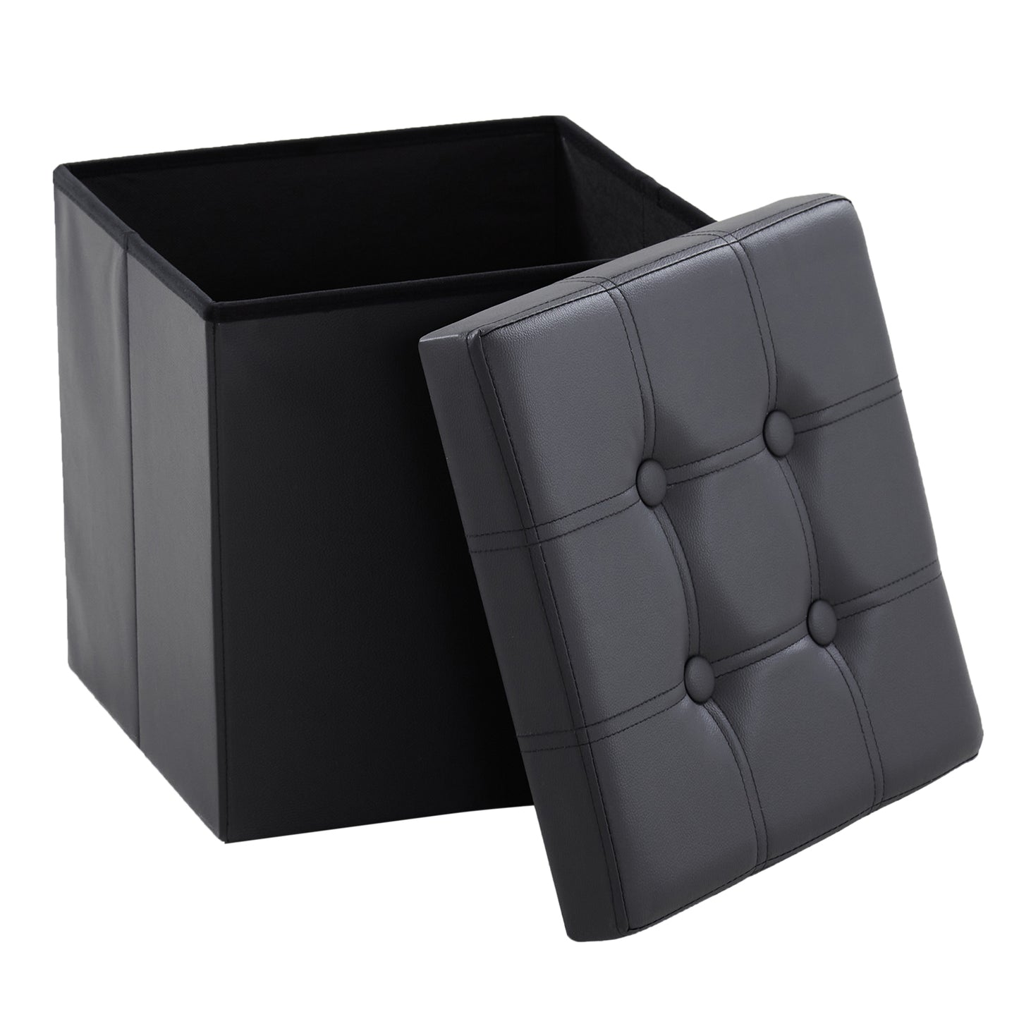 Footstool Storage Foldable PVC MDF Black 38 x 38 x 38 cm