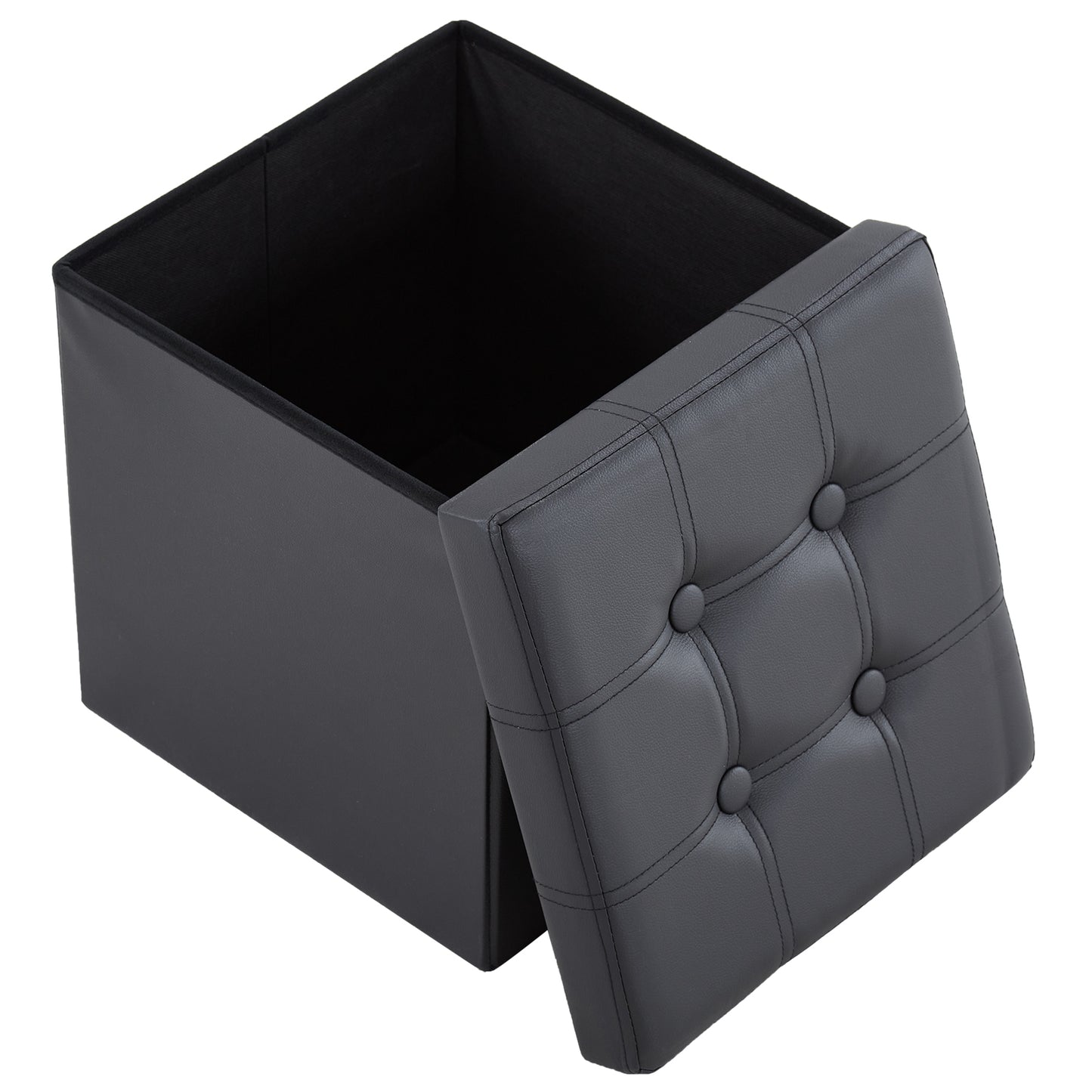 Footstool Storage Foldable PVC MDF Black 38 x 38 x 38 cm