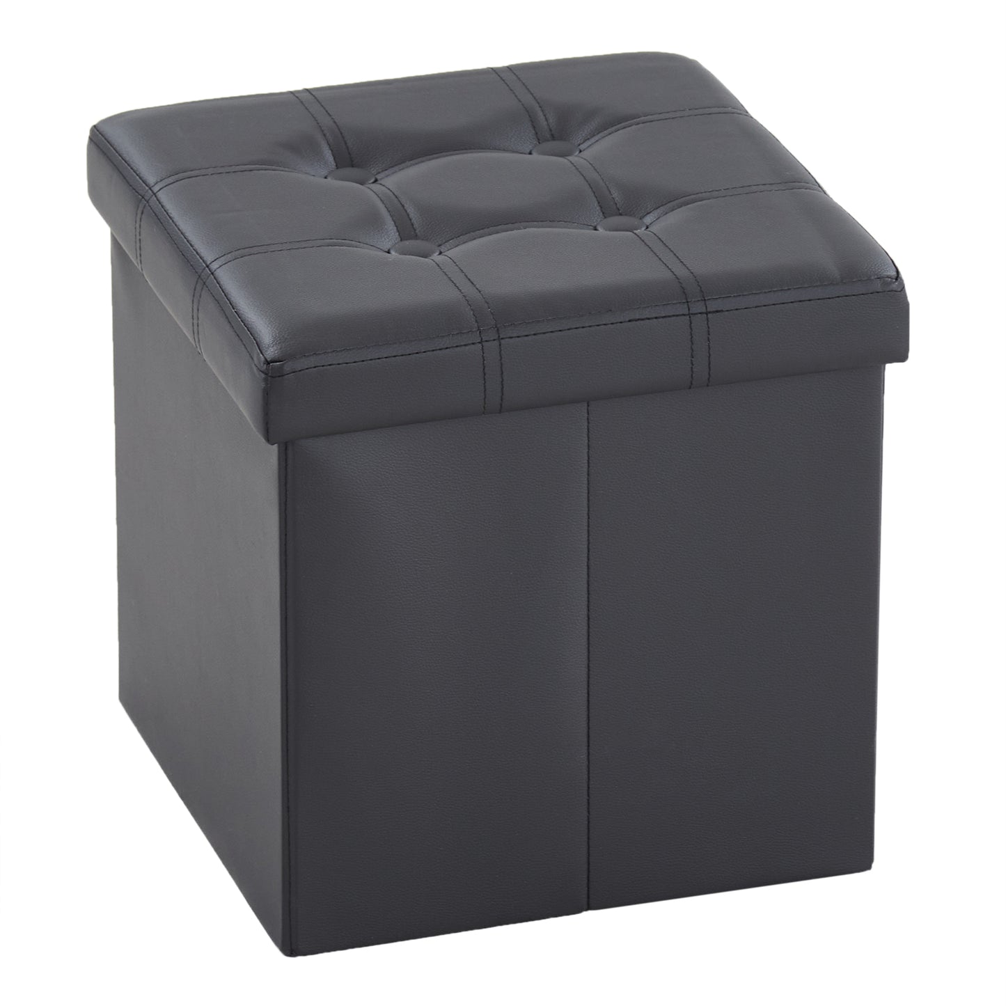 Footstool Storage Foldable PVC MDF Black 38 x 38 x 38 cm