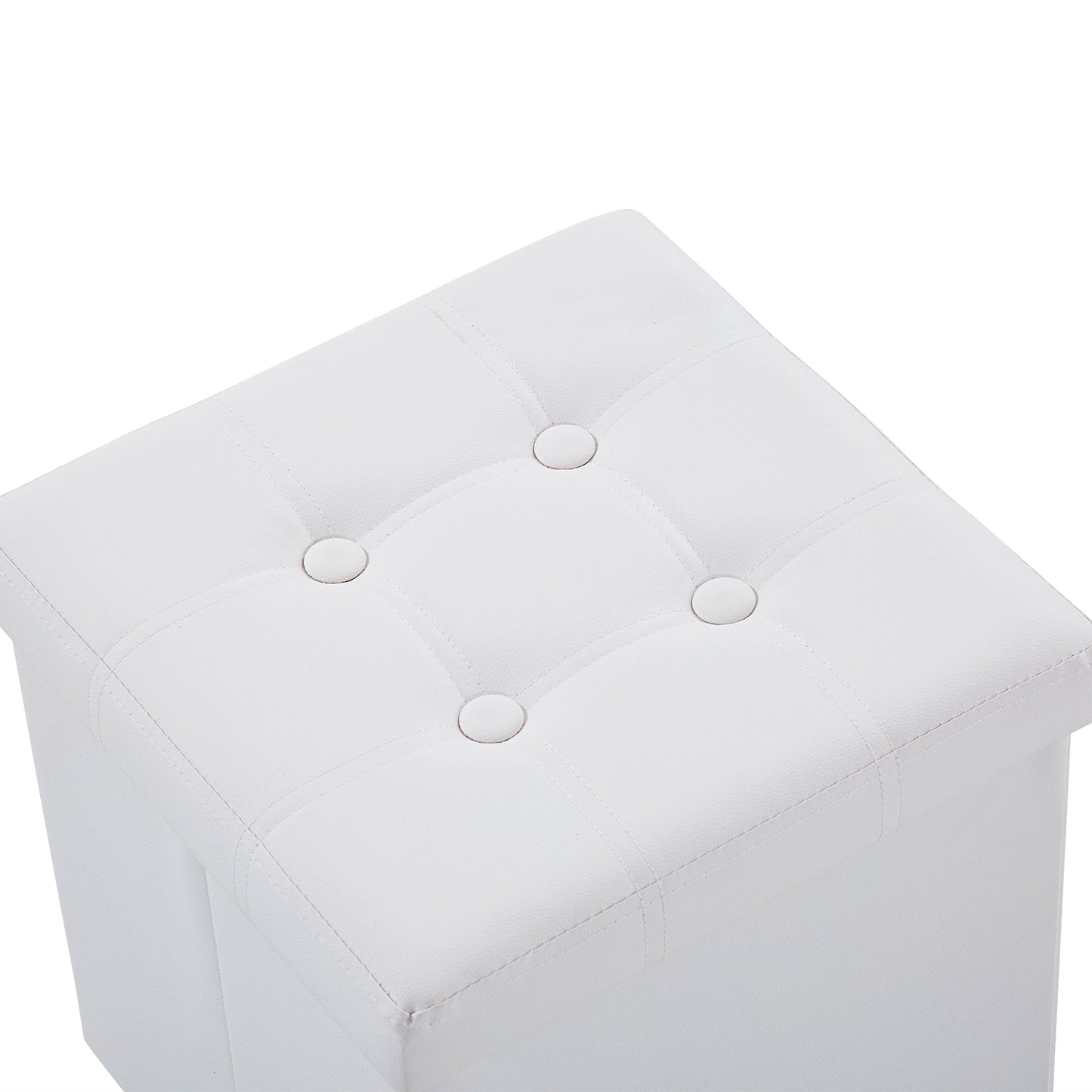 Footstool White Foldable Storage PVC MDF 38x38x38cm