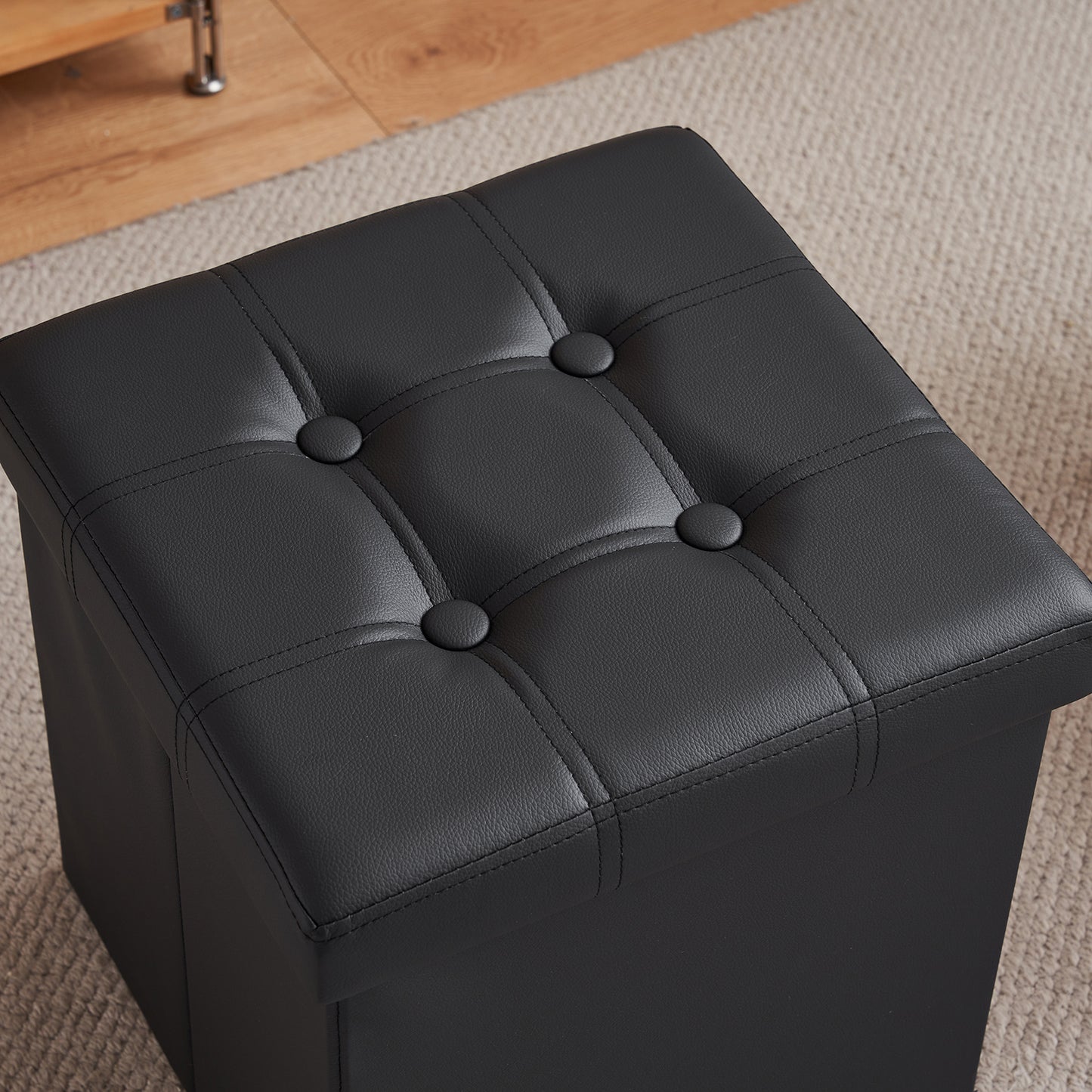 Footstool Storage Foldable PVC MDF Black 38 x 38 x 38 cm