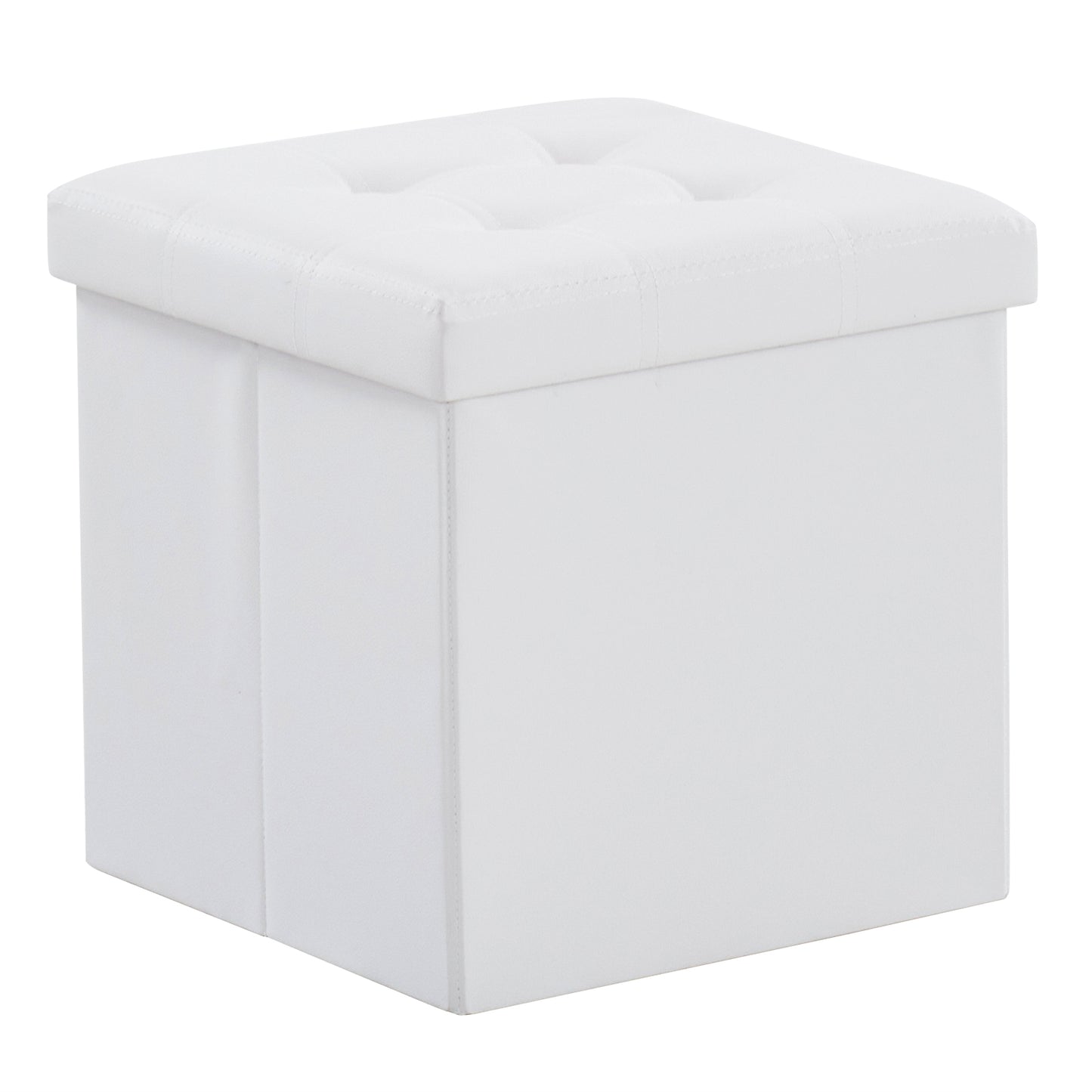 Footstool White Foldable Storage PVC MDF 38x38x38cm